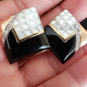 14k mop onyx diamond earrings